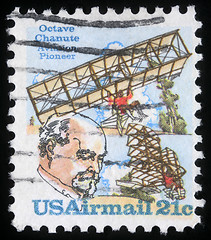 Image showing Stamp printed in the United States of America shows Octave Chanute, pioneer of aviation