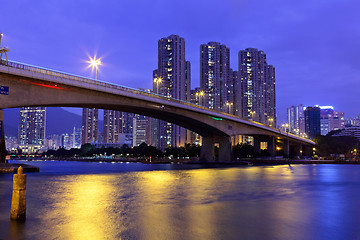 Image showing bridge over the sea in Hong Kong