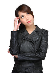 Image showing thoughtful young asian woman