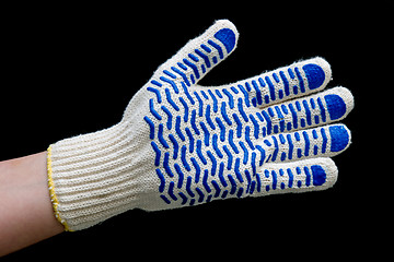 Image showing Hand in safety glove isolated on black