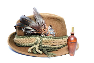 Image showing old hunting hat and game call