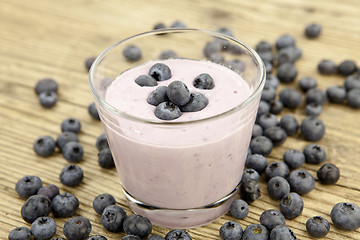 Image showing fresh delicious blueberry yoghurt shake dessert on table