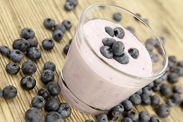 Image showing fresh delicious blueberry yoghurt shake dessert on table