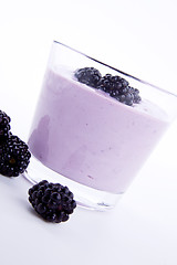 Image showing fresh tasty blackberry yoghurt shake dessert isolated