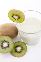 Image showing fresh delicious kiwi yoghurt shake cream isolated