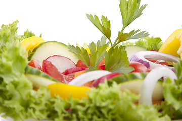 Image showing fresh tasty mixed salad with different vegetables isolated