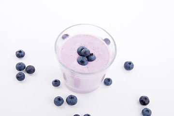 Image showing tasty fresh blueberry yoghurt shake dessert isolated