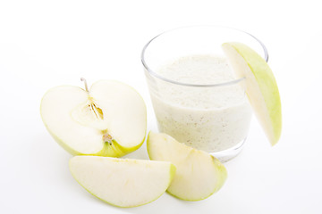 Image showing fresh green apple yoghurt shake isolated