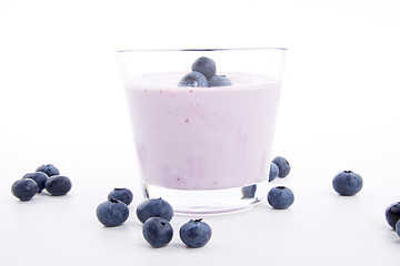 Image showing tasty fresh blueberry yoghurt shake dessert isolated