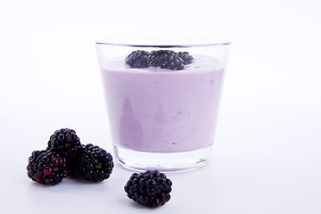 Image showing fresh tasty blackberry yoghurt shake dessert isolated