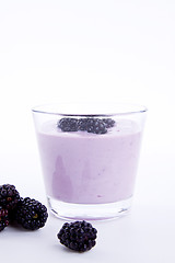 Image showing fresh tasty blackberry yoghurt shake dessert isolated