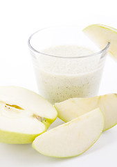 Image showing fresh green apple yoghurt shake isolated