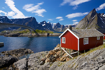 Image showing Red rorbu fishing hut