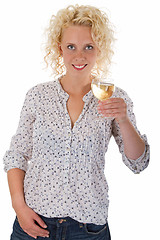 Image showing Young woman drinking wine