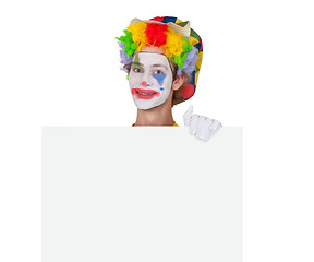 Image showing Advertising clown with billboard