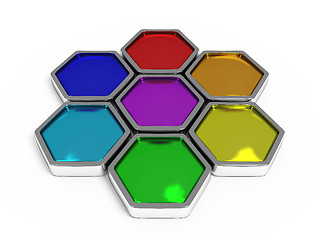 Image showing Color isolated hexagons, rainbow color
