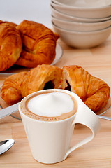Image showing fresh croissant french brioche and coffee