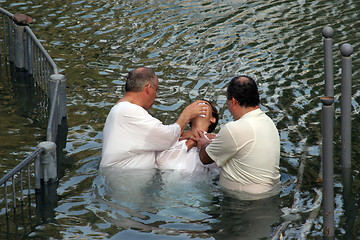 Image showing Baptism of pilgrims  in Yardenit