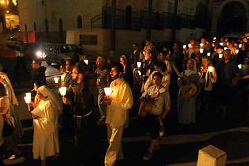 Image showing Procession goes through the streets of Nazareth, from the Church of St. Joseph to the Basilica of the Annunciation