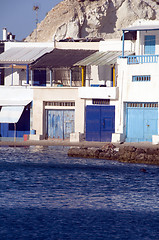 Image showing fisherman houses built into rock cliffs  Mediterranean Sea Firop