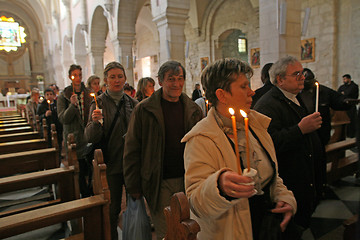 Image showing Procession from the church of St. Catherine and go to the cave in the Basilica of the Birth of Jesus, Bethlehem