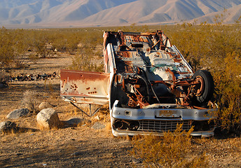 Image showing Deserted wrecked car in the desert