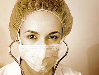 Image showing Portrait of a young doctor with stethoscope.