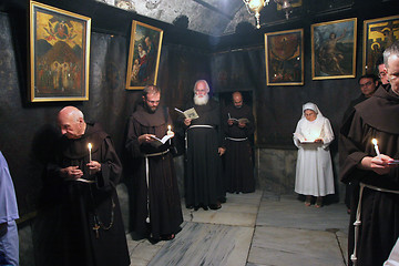 Image showing Procession from the church of St. Catherine and go to the cave in the Basilica of the Birth of Jesus, Bethlehem