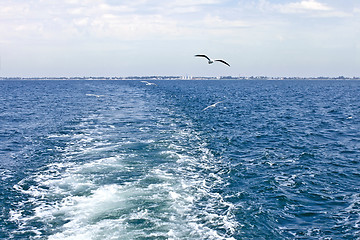 Image showing Waves astern a boat