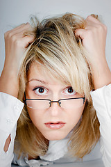 Image showing tired young businesswoman