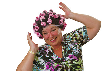 Image showing Female senior with funny wig 