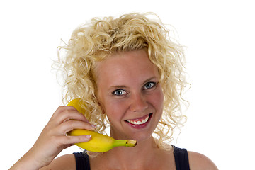 Image showing Beautiful young woman with banana