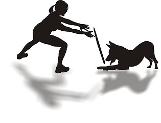 Image showing Silhouette Woman Playing With Dog