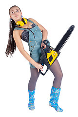 Image showing Pretty girl with chainsaw