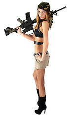 Image showing Pretty woman with rifle