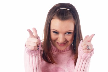 Image showing Pretty girl with pointing fingers