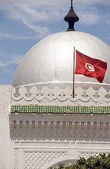 Image showing landmark large silver dome mosque and flag Sousse Tunisia Africa