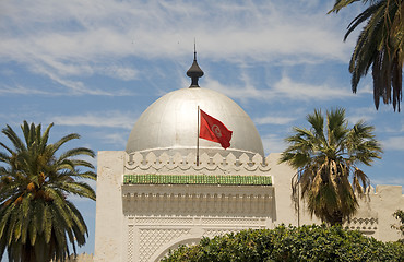 Image showing landmark large silver dome mosque and flag Sousse Tunisia Africa