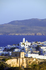 Image showing panoramic view of Adamas Plaka typical Greek island Cyclades arc