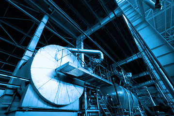 Image showing industrial ladders, cables, pipelines in blue tones