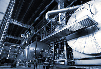 Image showing industrial ladders, cables, pipelines in blue tones