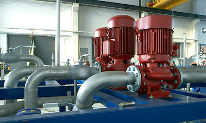 Image showing industrial pipelines and pump