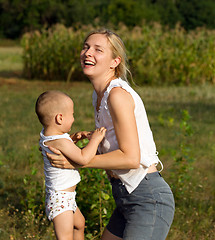 Image showing Mother And Son Outdoors