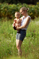 Image showing Mother And Son Outdoors