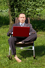 Image showing Businessman Working Outdoors