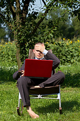 Image showing Businessman Working Outdoors