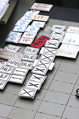 Image showing german train station control table symbol platelets