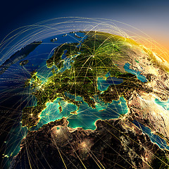 Image showing Main air routes in Europe