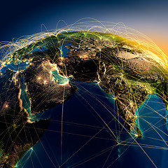 Image showing Main air routes in the Middle East and India