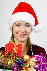 Image showing Portrait attractive young woman with Christmas decorations